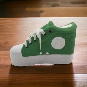 Green Sneaker Saver Ceramic Coin Bank with Real Lace Hand Painted Hand Sculpted